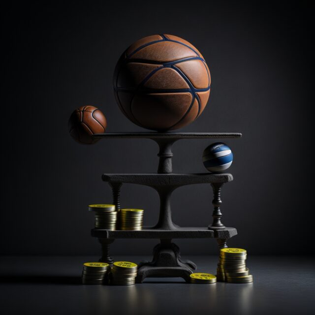 Leonardo Diffusion A balance scale balancing a basketball and 0